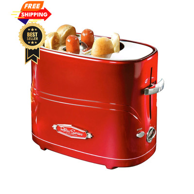 Nostalgia HDT600RETRORED Retro Pop-Up 2 Hot Dog 2 Slots, Metallic Red 