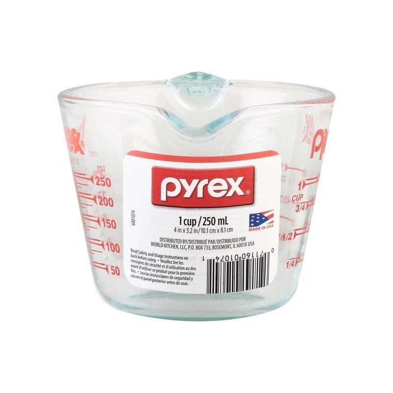 Pyrex 6001074 1 Cup Clear Pyrex Glass Measuring Cup with Handle (Pack of 6)