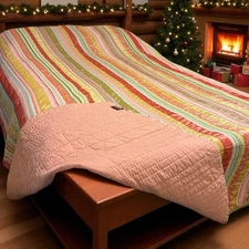 Linens N Things Home Quilt Bedspread King Vibrant Vertical Stripes Pink Orange 