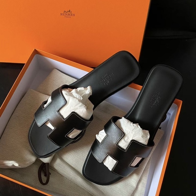 HERMES Oran Sandals in Black Color Womens Size 37 - US 6.5 New