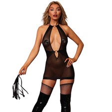 Dream Girl Lingerie Fetish Garter Slip & Flogger Black O/S, New