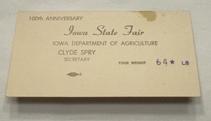 1955 Iowa State Fair 100th Anniversary Card Counties, Weights & Measures