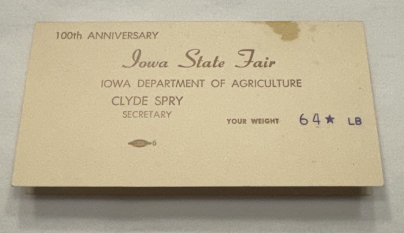 1955 Iowa State Fair 100th Anniversary Card Counties, Weights & Measures