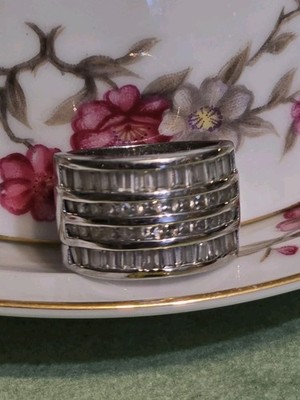 Premiere Designs Bella Silver Wide Band Baguette Ring Size 7 Comfortable Pretty
