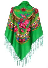 Scarf Wrap Traditional Ukrainian Polish Fringed Floral Neck Head Shawl Retro