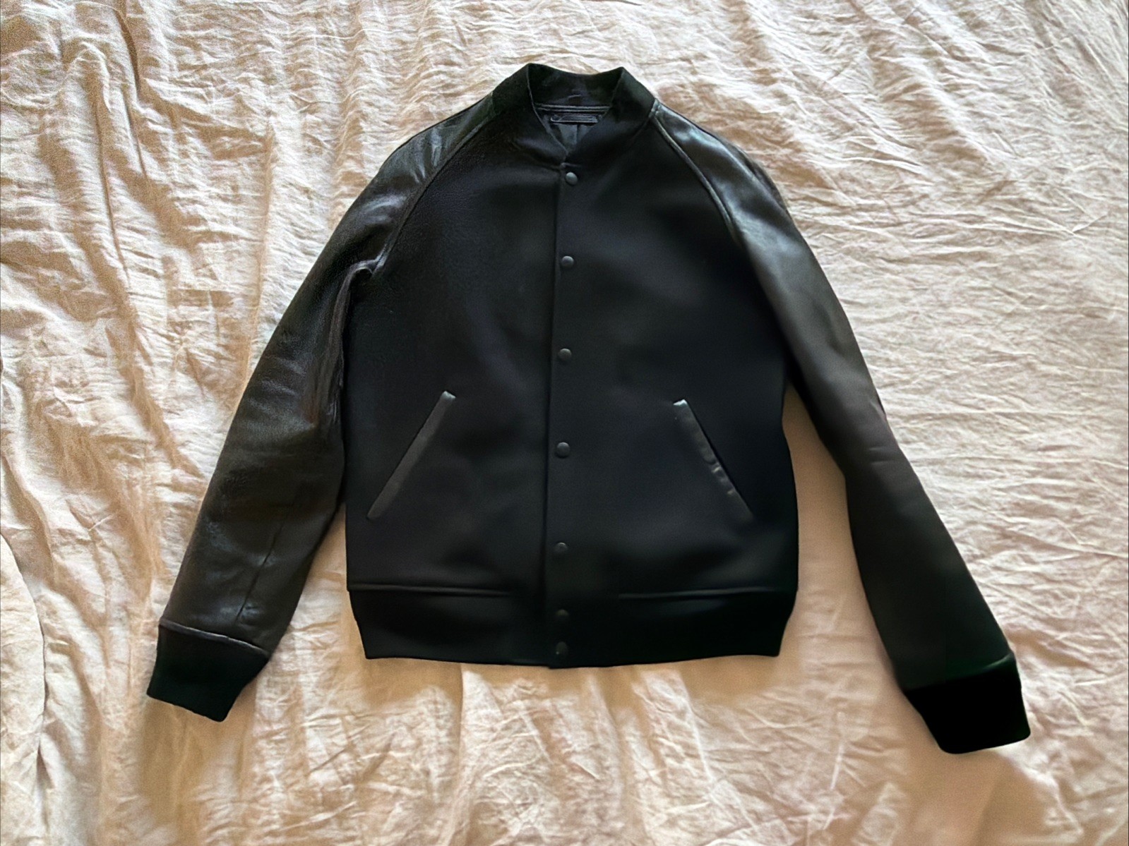 Medium Coach Baseball Raglan Sleeve Leather And Wool Men’s Jacket - BLACK