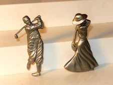 Fort Pewter Lady and Gentleman Golfer Figurine 2 7/8" - ashtrays? cigar Holders?