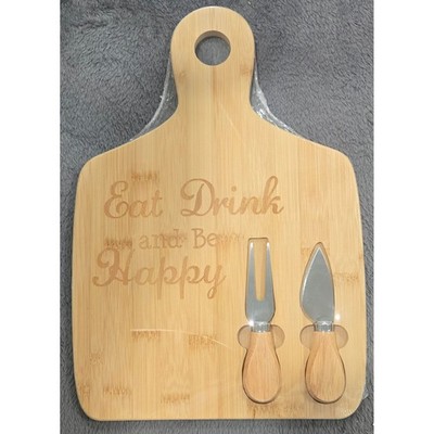 Bamboo Cheese Board Set Eat Drink and Be Happy Charcuterie Board with 2 Tools