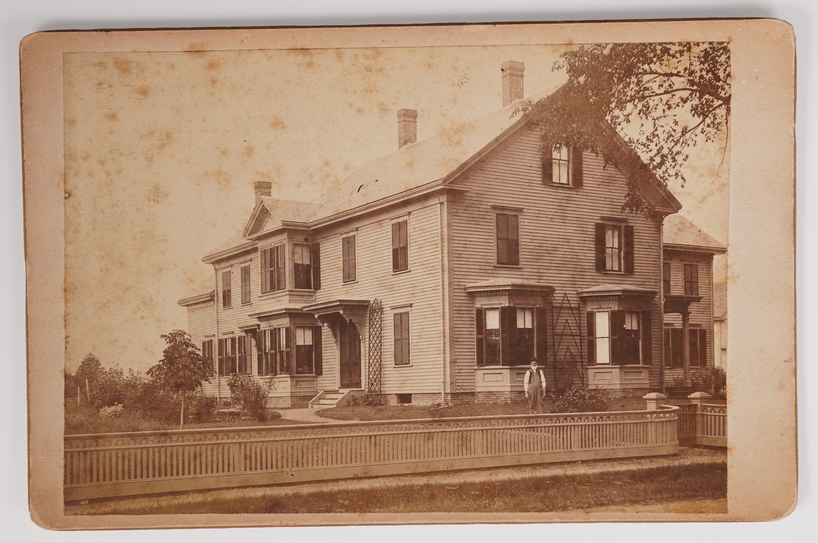 Cabinet Card E.W. Cook Man In Front Of Large Victorian House Albany New York