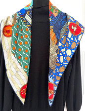 35"x35"Blue Horsewoman Print Pure Mulberry Twill Silk 14momme Scarf 88x88cm6-138