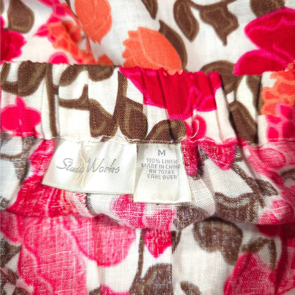 Falda midi Studio Works 100 % lino floral primavera otoño mujer talla M carrera oficina Foto 3 de 4