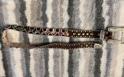 Hair-On Hide Western Rhinestone Cross Belt Blazin Roxx  Crystal Buckle lWomen s
