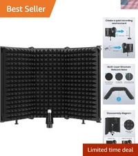 Microphone Isolation Shield, Foldable Mic Shield with Triple Sound Insulation...