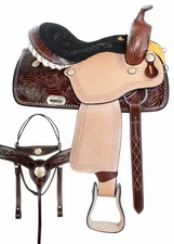 Western barrel saddle 16" on eco-leather buffalo dark brown with dye All Size