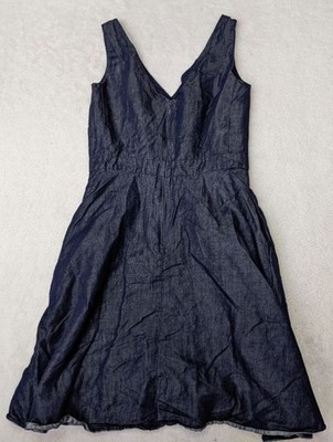 Gap Double V-neck fit & flare chambray dress Womens 4 Blue Pockets