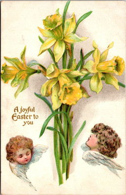 Joyful Easter To You Daffodils Angels Postcard