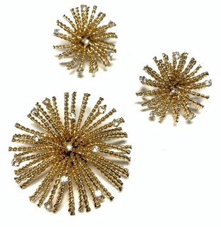 Bergere Gold Tone Rhinestone Starburst Brooch & Earrings Set MG120