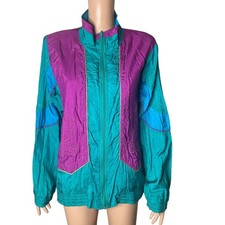 Vintage Points West Windbreaker Jacket Womens Medium Teal Purple Colorblock