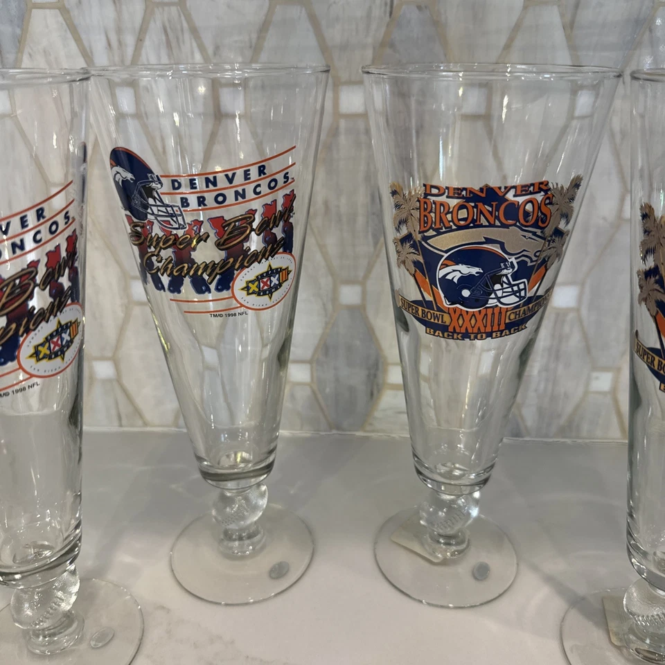 Juego de 4 vasos acanalados Pilsner vintage 1998 1999 Denver Broncos Super Bowl 20 oz Foto 3 de 4