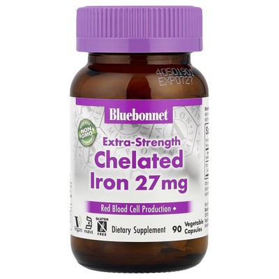 2 X Bluebonnet Nutrition, Chelated Iron, Extra Strength, 27 mg, 90 Vegetable Cap