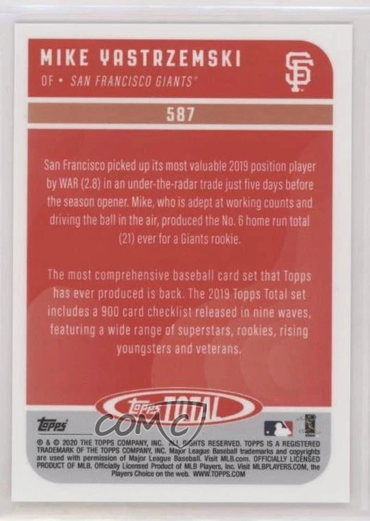 2020 Topps Total Mike Yastrzemski #587 - Image 2 of 2