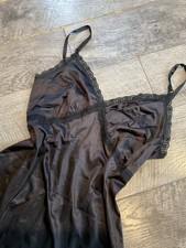 VTG 100 NYLON Full Slip Dress Classic Black Babydoll 34 Lingerie 60/70s Chemise