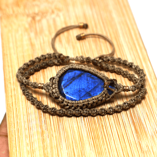 Brazalete de cristal de macramé hecho a mano de labradorita natural ~ aurora en tu muñeca - Imagen 8 de 11