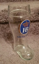 HB Hofbrauhaus Munchen, German ~LARGE & HEAVY 1 LITER~ Glass Boot Beer Mug/Stein