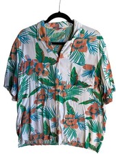 Vintage Hawaiian Men's Aloha Shirt Tropical Floral Palm Leaf Print Beach Large