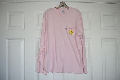 RIP N DIP Size L Pink Long Sleeve Shirt Smiley Face White Cat Hanging & Sleeping