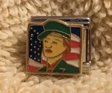 USA Army Woman and Flag wac 9mm Italian Modular Link Charm for Bracelet