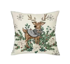 REINDEER GARLAND Double Sided Christmas Throw Pillow Cover Holiday Home Decor