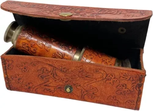 Nautical Telescope Designer Leather & Brass Hand held Vintage Telescope - Image 3 of 4