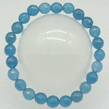 Faceted 6/8/10/12mm Natural Blue Aquamarine Round Beads Stretch Bracelet 7.5''