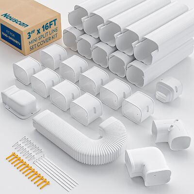 3'' 16Ft Mini Split Line Set Cover with Flexible Duct, Upgrade PP NEW