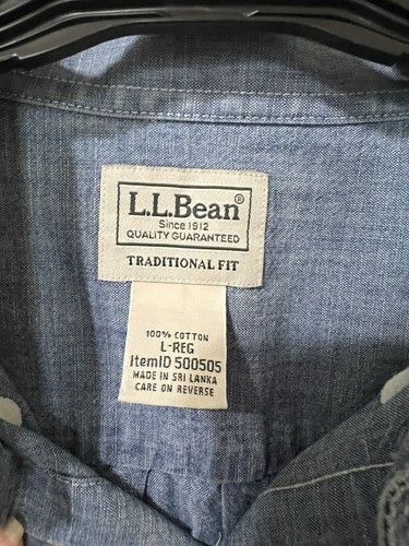 L.L. Bean Women’s Size Lg Blue Chambray 3/4 Sleeve Button-Up Shirt - Picture 3 of 7