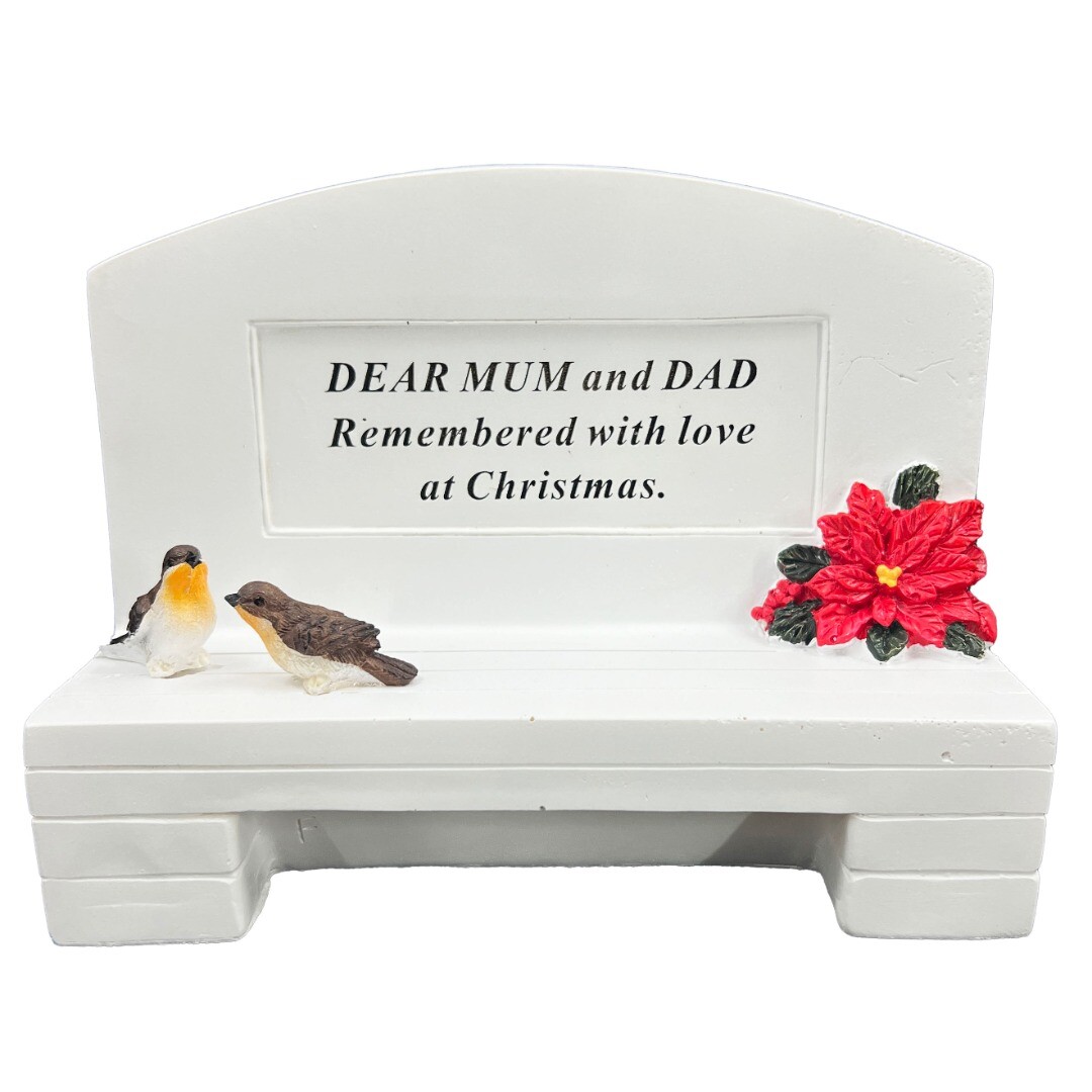 Dear Mum and Dad Christmas Robin Graveside Memorial Bench Grave Plaque Ornament