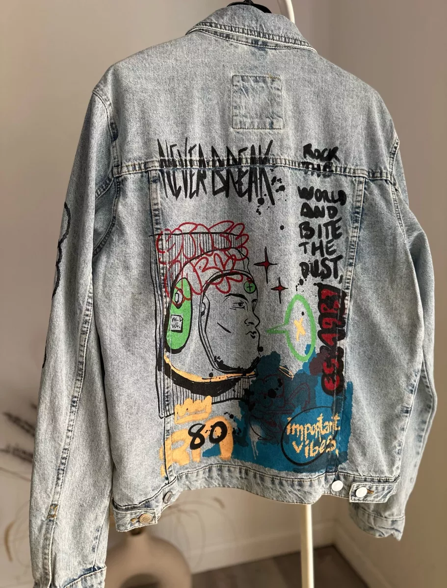 Zara Graffiti Denim Mens Jacket Space Neverbreak NWT Large