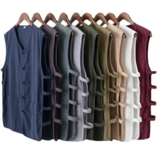 Summer Chinese Kung Fu Tai Chi Vest Undershirt Men's Linen Tang Suit Sleeveless