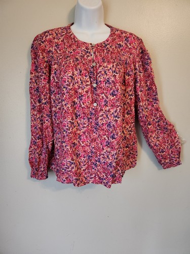 Time & Tru Floral Pink Smocked Button Front Peasant Top Boho Size S - 第 1/6 張圖片