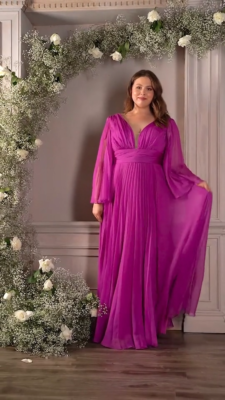 Plus Size Chiffon Prom Dress w/ Long Sleeve, V-neck, A-line & Pleats | eBay Plus Size Chiffon Prom Dress w/ Long Sleeve, V-neck, A-line & Pleats | eBay