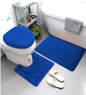 3 Piece Super Soft Solid Microfiber Bathroom Rug Set