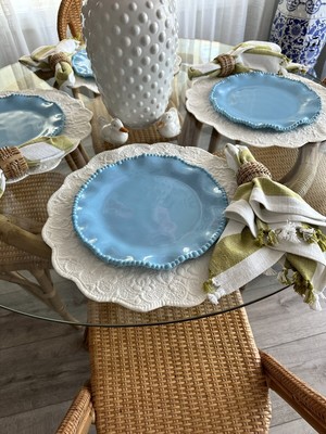 Scalloped Wavy Edge Blue Pearlized Melamine 11” Dinner Plates (Set 