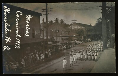 HAWAII 1917 RPPC Marines Carnival Honolulu HAWAII TERRITORY