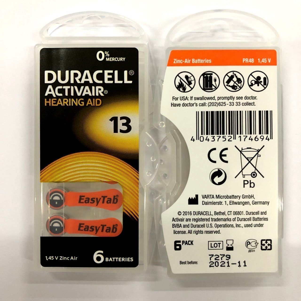 New 4 Batteries Duracell Activair Hearing Aid Batteries Size 13 Exp 00