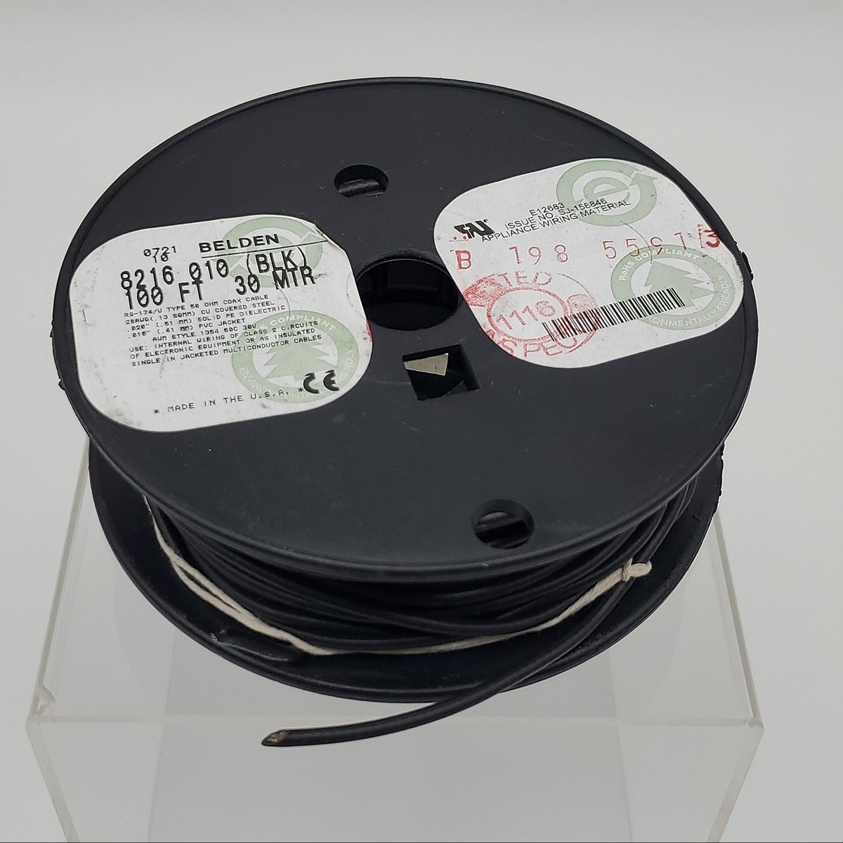 Belden 8216 010 100 FT Coaxial Cable RG-174 26 AWG 7x34 50 OHM
