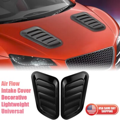 2x Universal Car Hood Intake Flow Scoop Bonnet Cover Air Vent Black Decorative