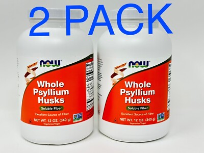 (2 PACK) Now Foods Whole Psyllium Husk Husks Soluble Fiber, 12 oz,EXP 11/2026.