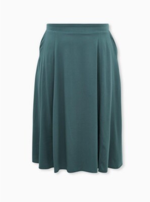 Torrid 2x Women Skirt 2  18-20 Pine Green Stretch Challis Slit Midi Pockets Plus