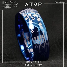 8mm Shiny Blue Dome Tungsten Carbide Ring Laser Circuit Board ATOP Men's Jewelry